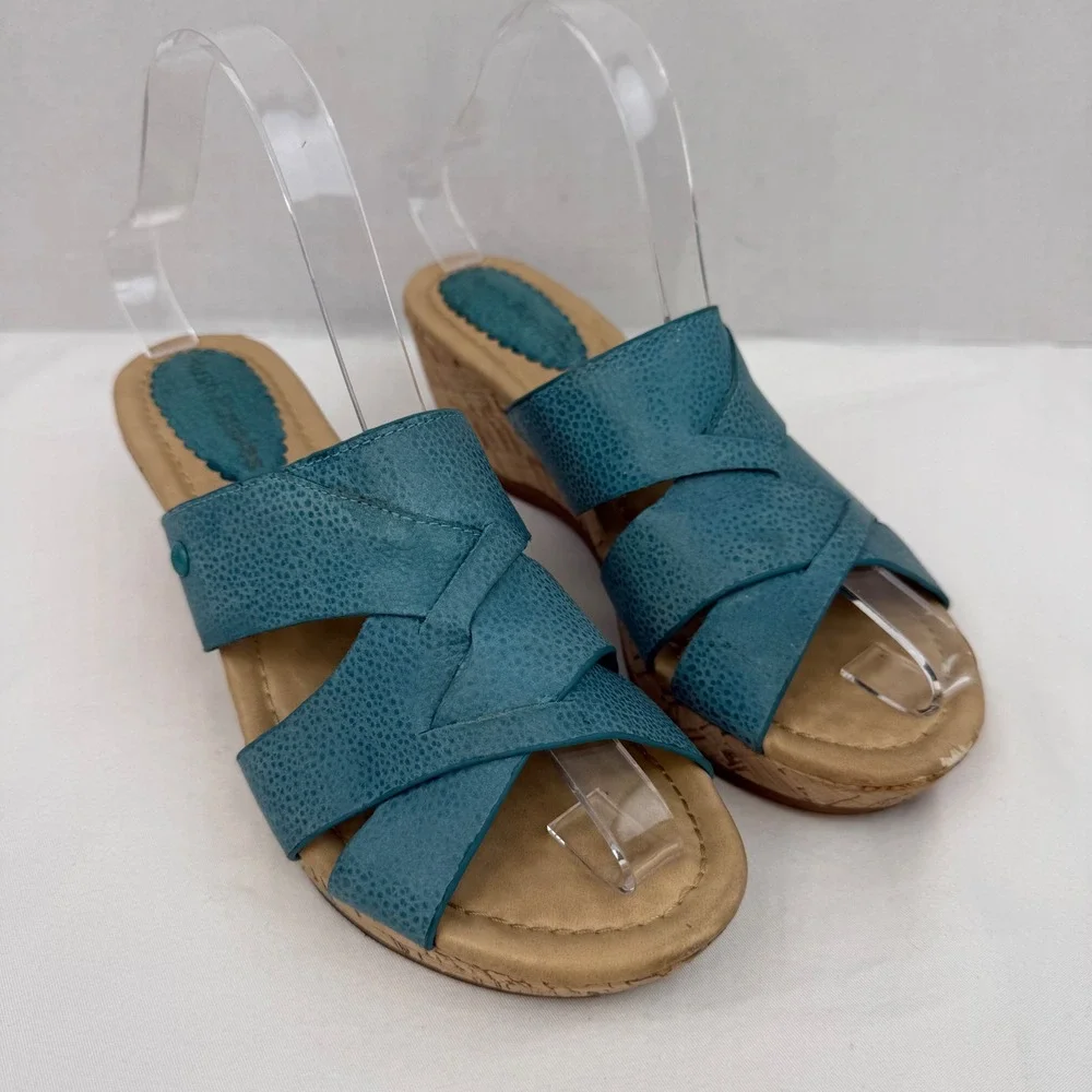 Hush Puppies Womens Teal Blue Textured Leather Cork Wedge Sandals HW05278-441 7
